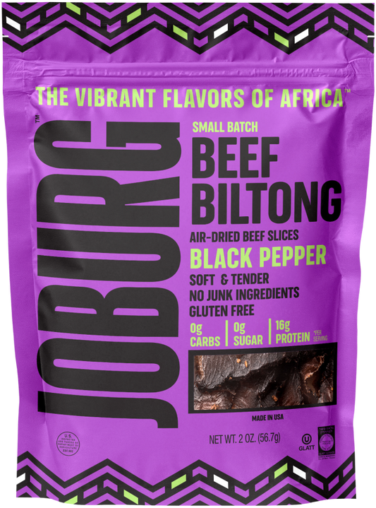 Purim Mishloach Manos SOUTH AFRICAN BLACK PEPPER Crusted Biltong - CASE (12x2oz Packets Per Case)