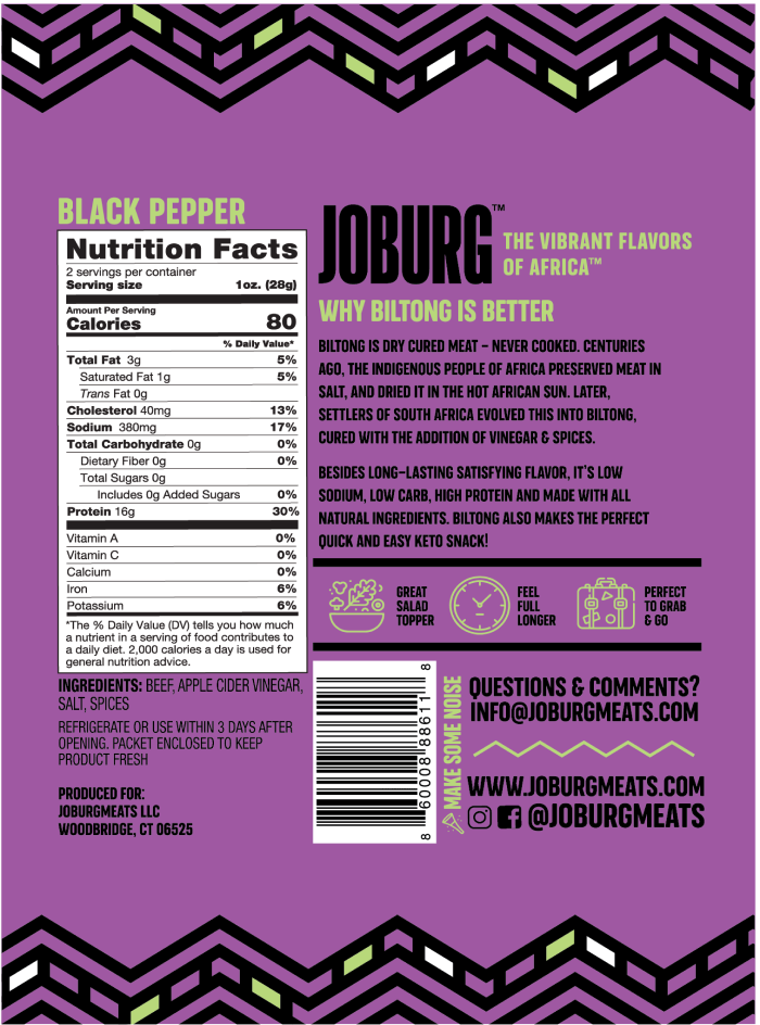 Joburg South African Biltong - Black Pepper (beef jerky)