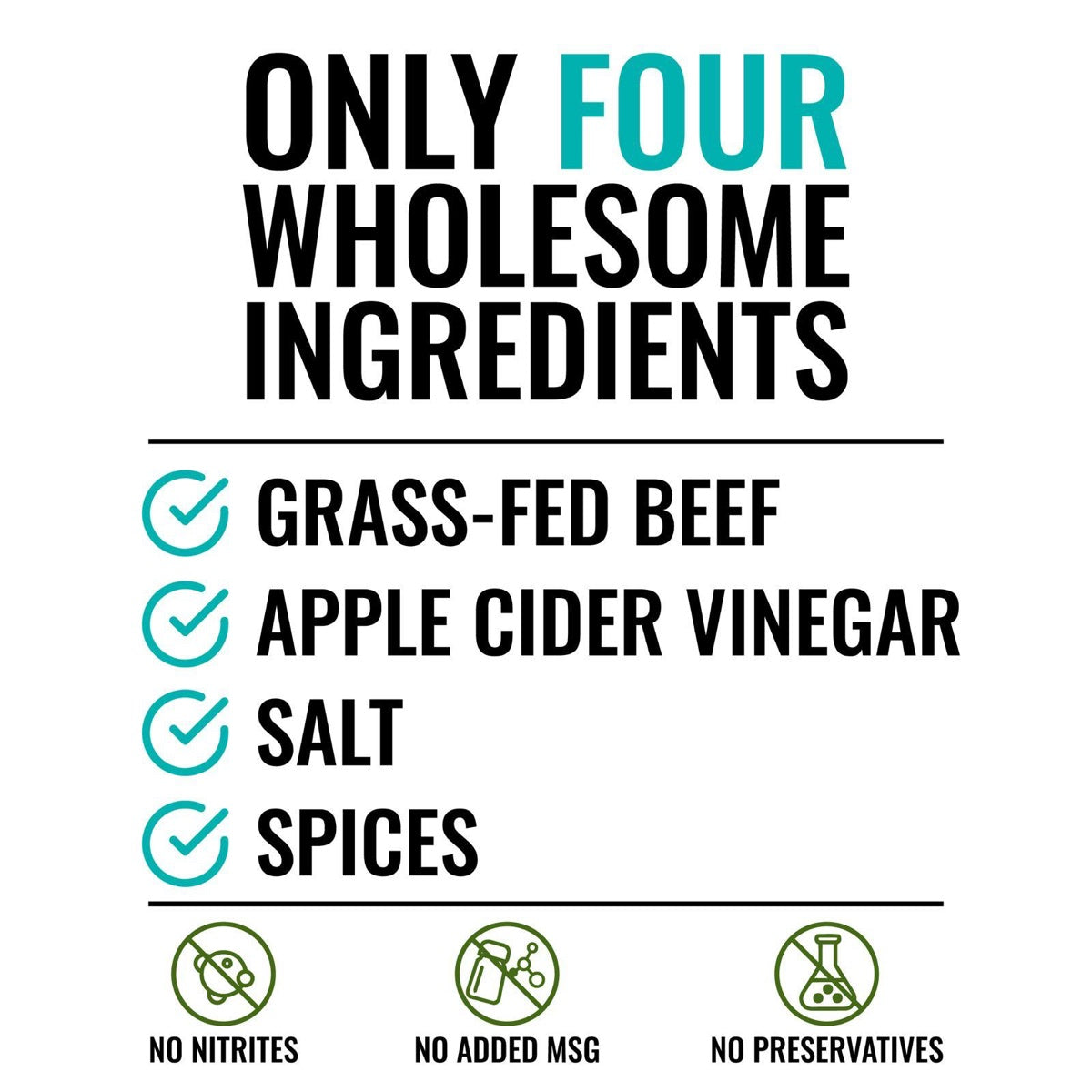 Four simple ingredients: grass-fed beef, apple cider vinegar, salt and spices